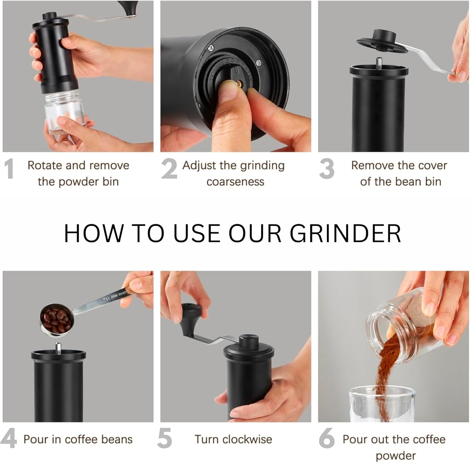 Adjustable Manual Coffee Grinder with Ceramic Burr for Home, Travel, Camping L1227