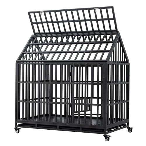 Heavy Duty Metal Dog Kennel for Medium Large Dogs with Lockable Wheels L17669