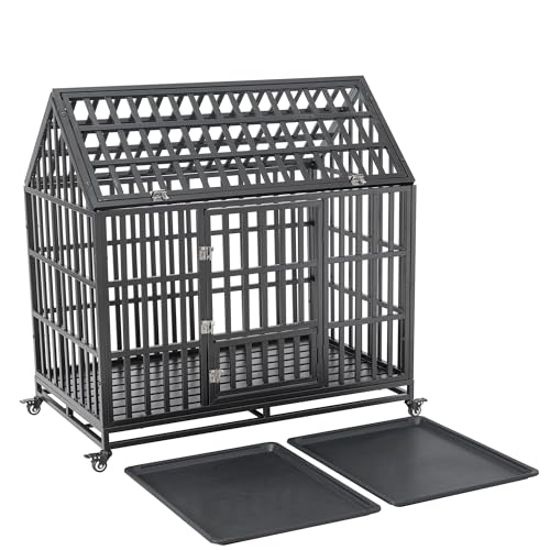 Heavy Duty Metal Dog Kennel for Medium Large Dogs with Lockable Wheels L17669