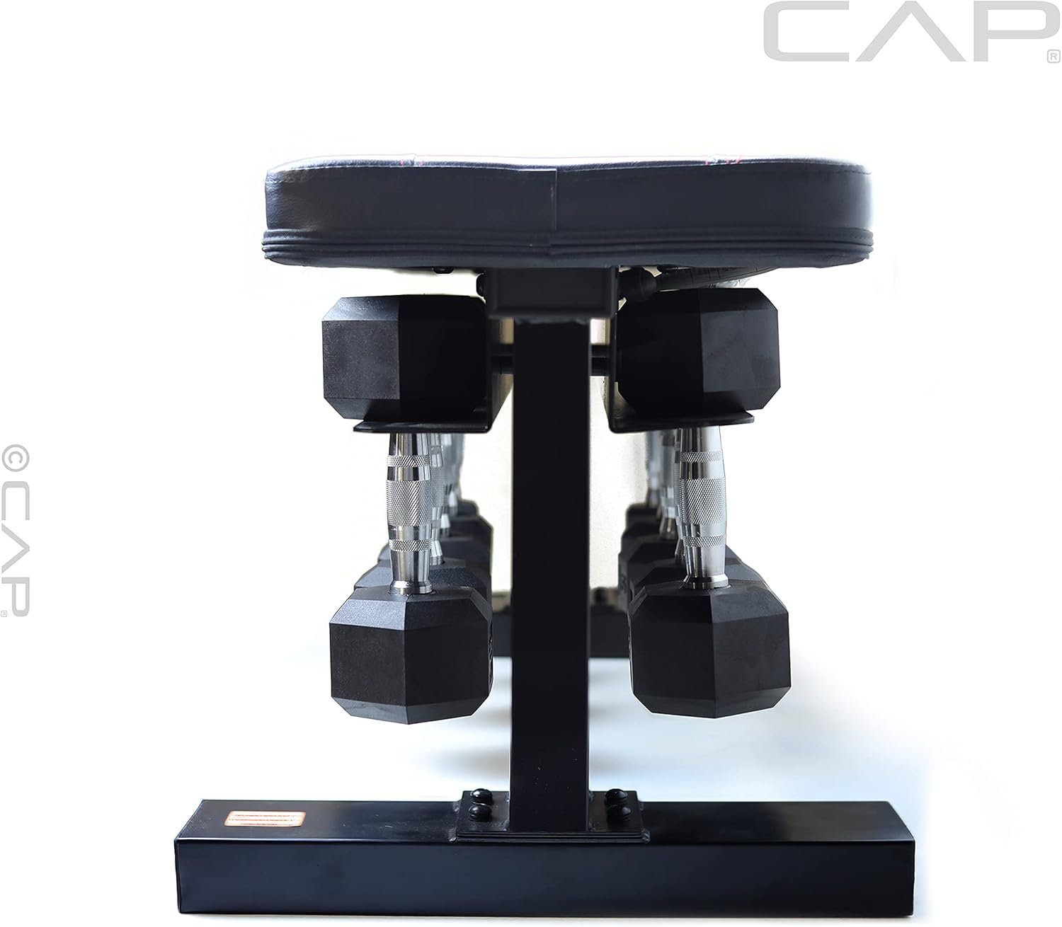 Flat Bench with Dumbbell Storage and 150 lb Hex Dumbbell Set E6781