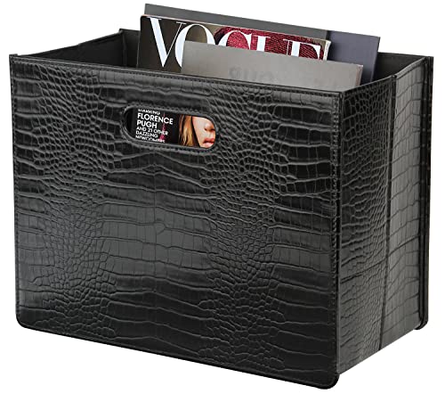 HofferRuffer Magazine Basket Holder, Foldable Magazine Rack, Document File Holder Organizer, File Folder, Newspaper Storage Bin Organizer for Home or Office (Gold)