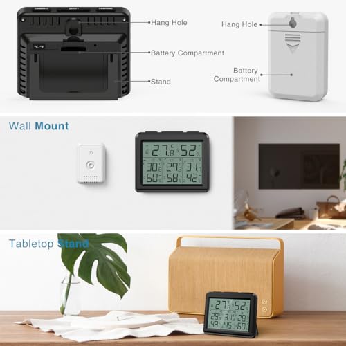 Outdoor Thermometer, Digital Room Temperature Monitor with LCD Display, Wireless Humidity Gauge O474