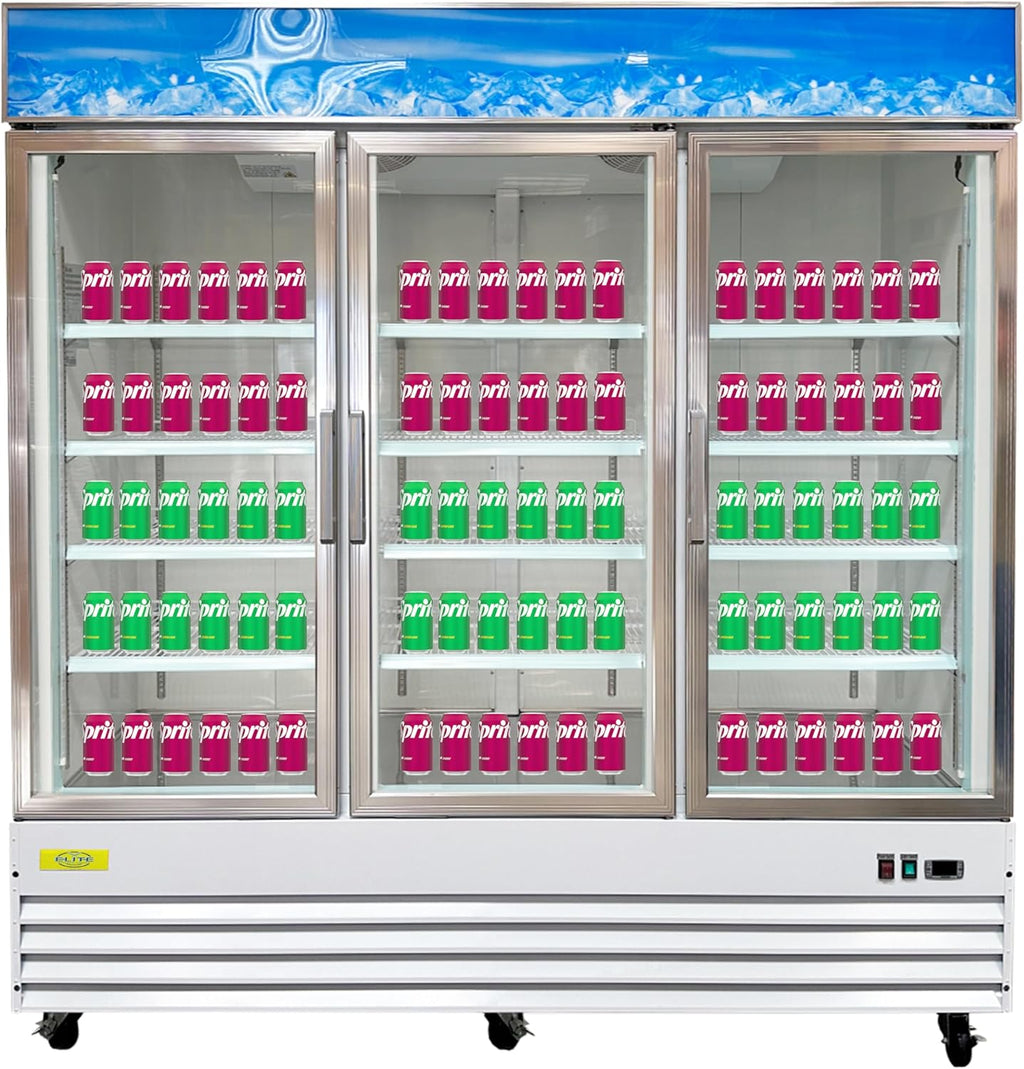 Commercial ETL NSF 3 Glass Door Reach-in Display Merchandiser Refrigerator, 53 cu.ft. 3 Section Upright Fan Cooling Fridge Chiller Cooler SG1.9L3