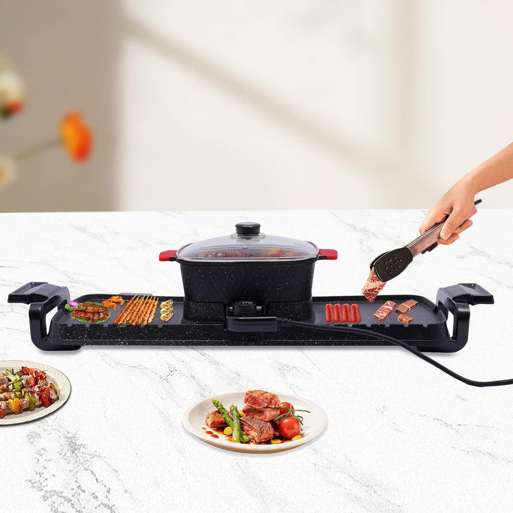 Electric Grill Hot Pot 2 in 1, Smokeless Indoor Teppanyaki with Divider D609
