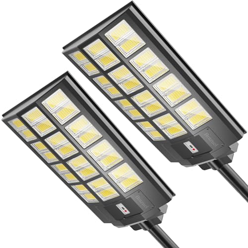 1000W Solar Street Lights Outdoor Waterproof,Solar Parking Lot Lights,6500k Led Solar Lights pole,Motion Sensor,Remote Control, Dusk to Dawn,Commercial Grade