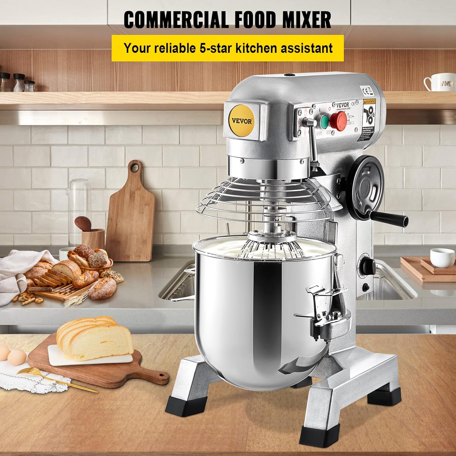 Commercial Food Mixer 10Qt Stainless Steel Bowl, 450W Stand Mixer with 3 Speeds F9570