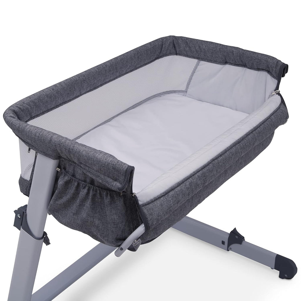 Simmons Kids Dream Bedside Bassinet with Zip-Down Side Wall, Breathable Mesh, Adjustable Heights, Lightweight Portable Crib, Grey C438517