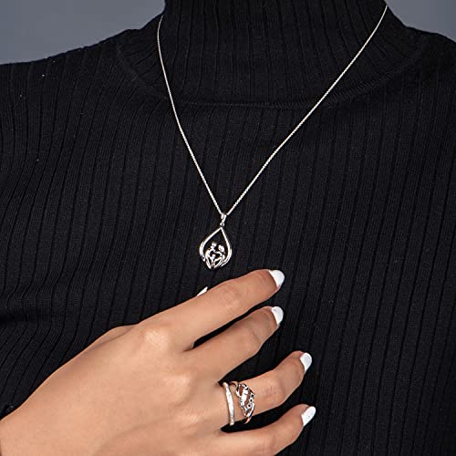 Family Necklace Pendant in Sterling Silver 18" Rolo Chain H85807