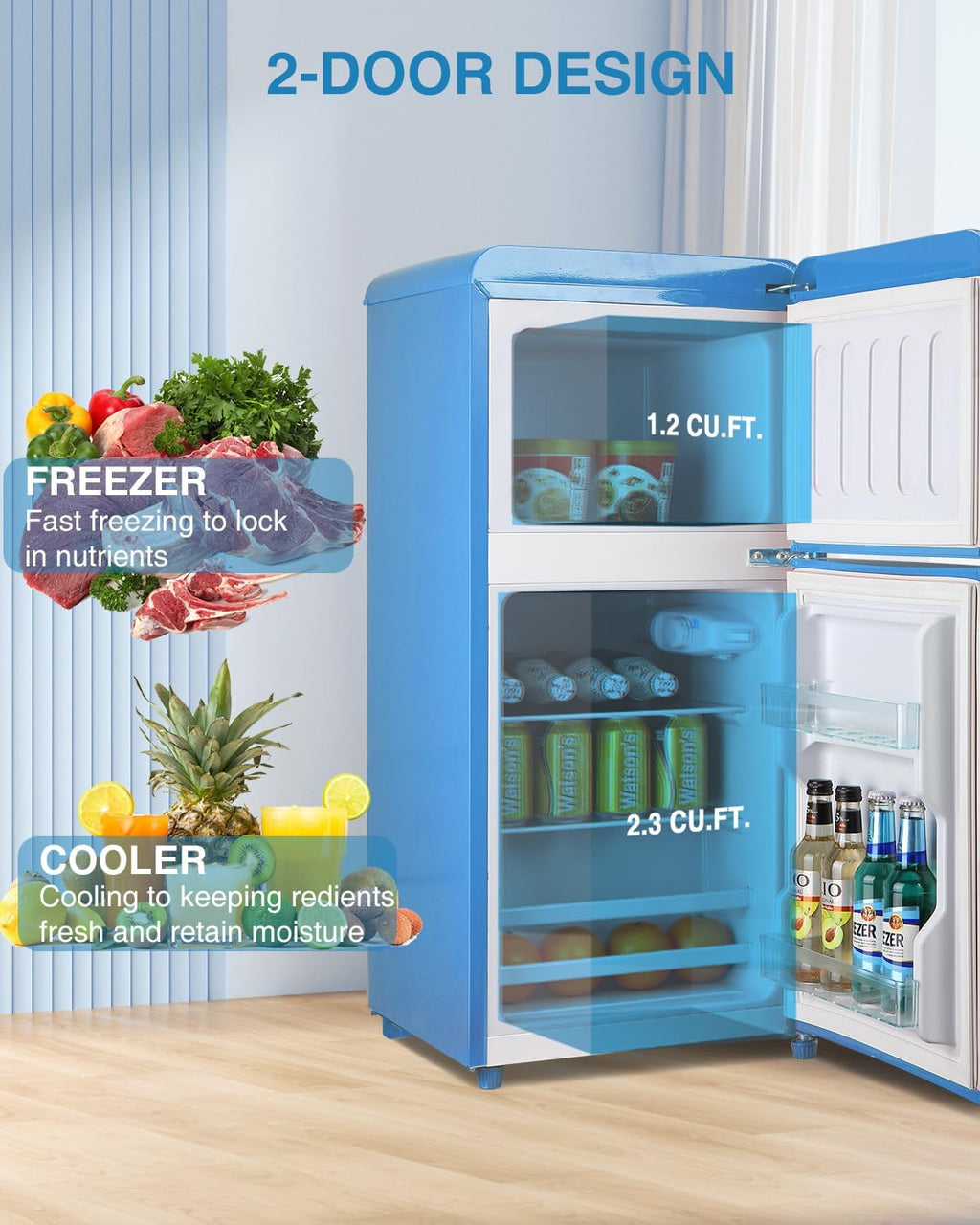 Mini Fridge with Freezer, Double Door, 3.5 Cu.ft, Adjustable Thermostat O75609