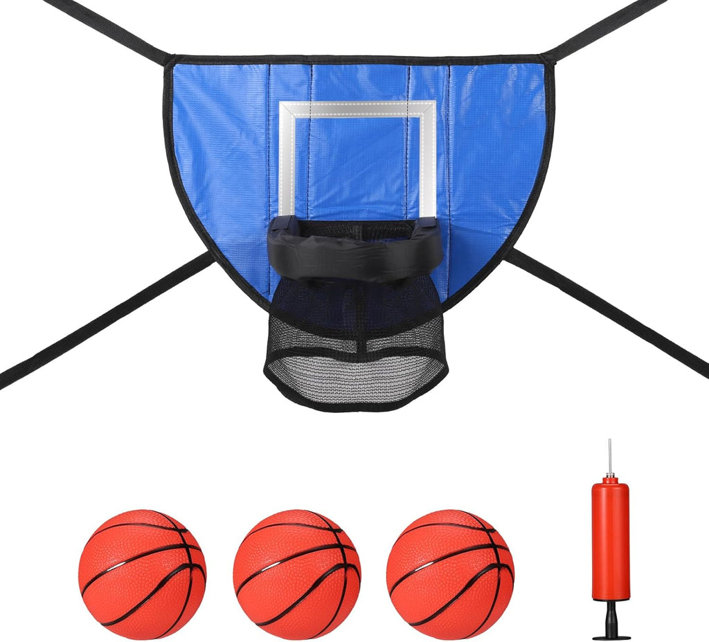 Trampoline Basketball Hoop Set, with Mini 3 Basketballs and Pump, Waterproof Trampoline Basketball Hoop Attachment for Indoor Outdoor Trampoline Accessories Basketball for All Ages