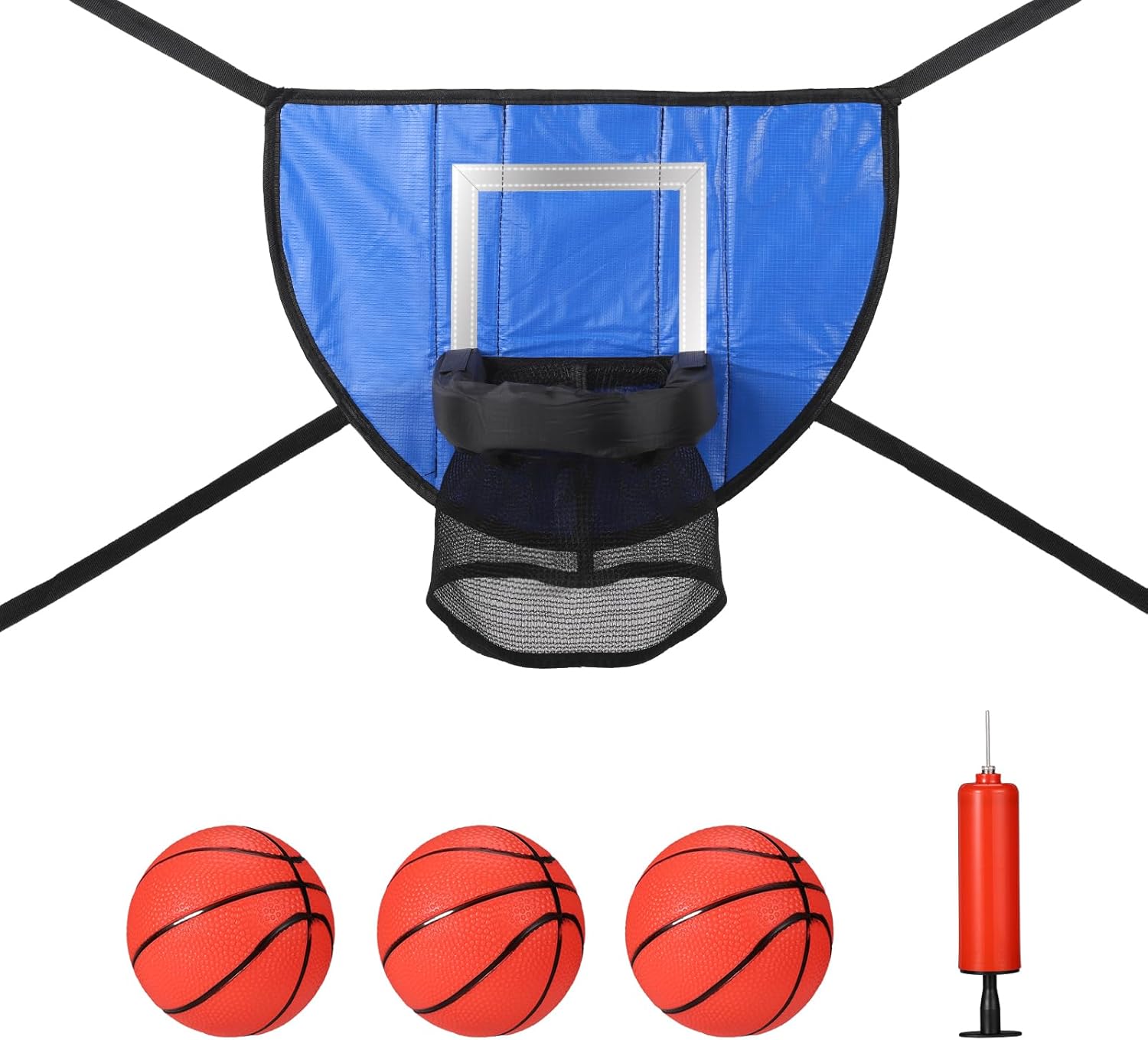 Trampoline Basketball Hoop Set, with Mini 3 Basketballs and Pump, Waterproof Trampoline Basketball Hoop Attachment for Indoor Outdoor Trampoline Accessories Basketball for All Ages