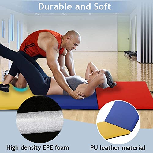 Folding Gymnastics Tumbling Mat for Home Gym, Extra Thick with Carrying Handles, Blue X73795
