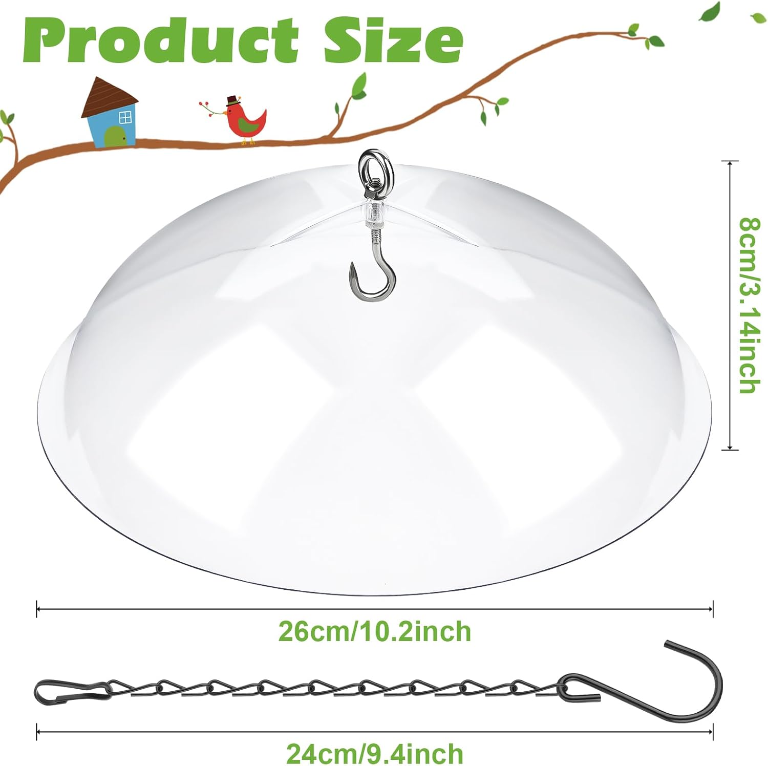 Bird Feeder Protective Dome Cover with Chains for Outdoor Hanging R555