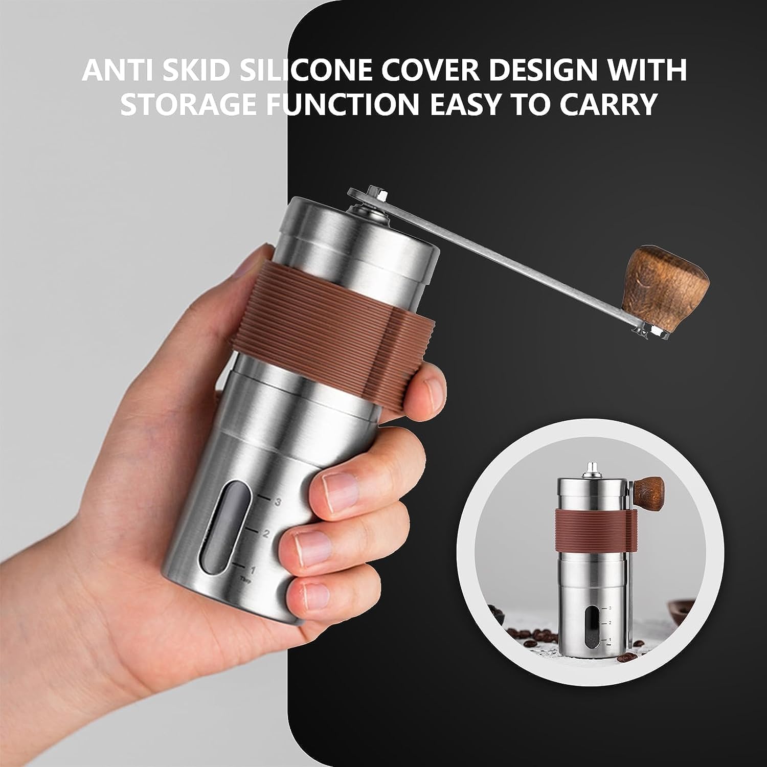 Manual Coffee Grinder, Stainless Steel Ceramic Burr, Portable Hand Grinder for Camp, Kitchen, Office Q2961