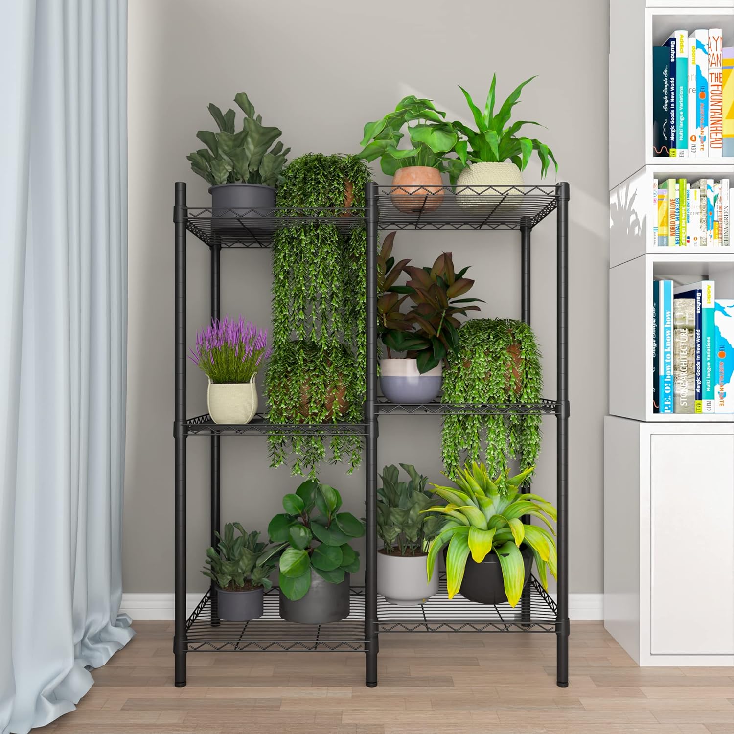 6-Tier Plant Stand for Indoor Outdoor, Metal Flower Pot Holder Rack, Black M9975