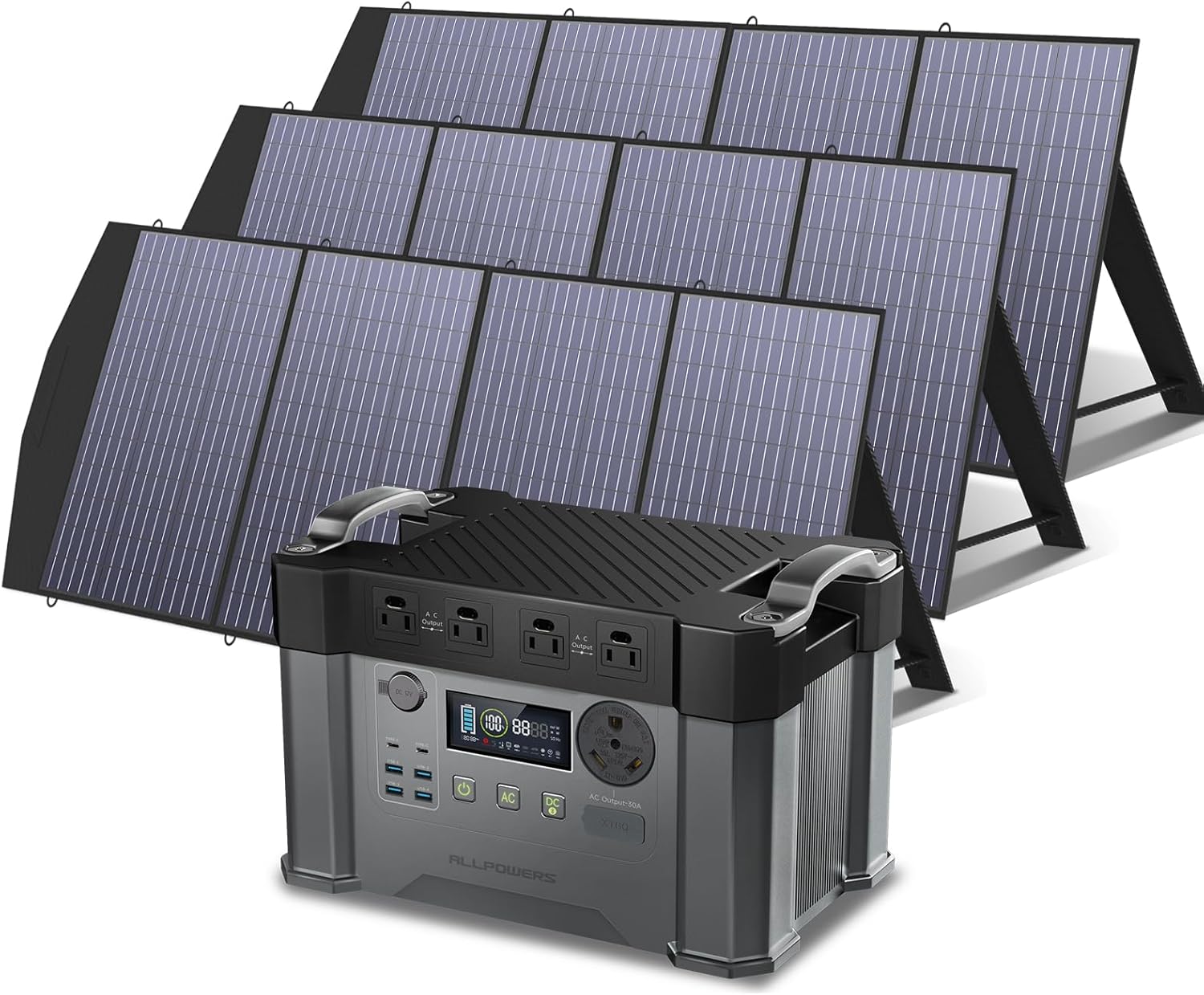 ALLPOWERS S2000 Pro Solar Generator with 3x SP033 Panels Included 2400W MPPT Portable Power Station with 3pcs Foldable Solar Panel 200W, Solar Backup Power for RV Van House Outdoor Camping