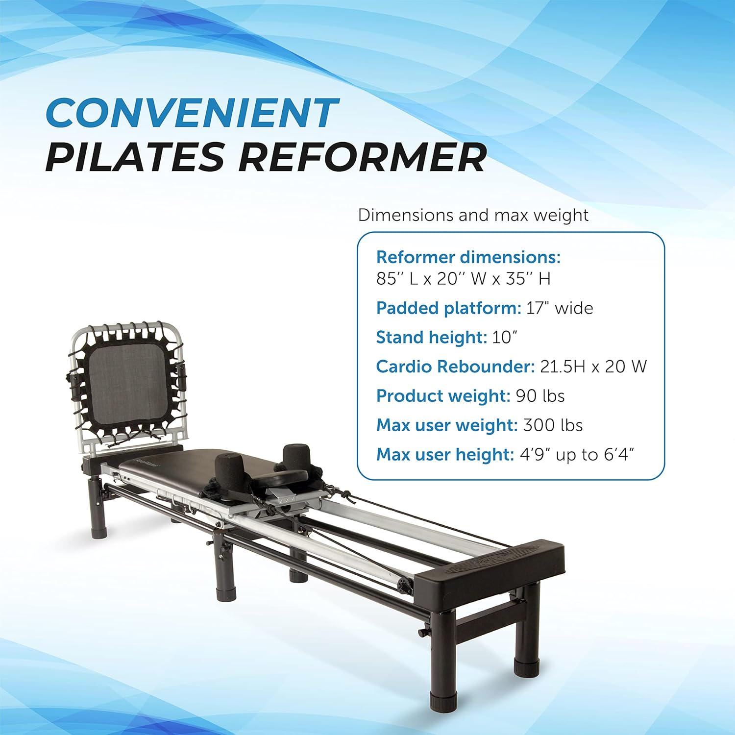 Pilates Reformer Machine for Home Gym with Cardio Rebounder, 300 lbs Capacity D47155