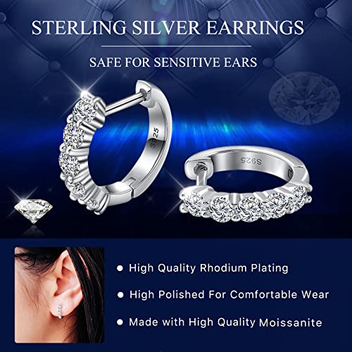 Moissanite Hoop Earrings for Women Men, Sterling Silver Plated 18K White Gold K2817