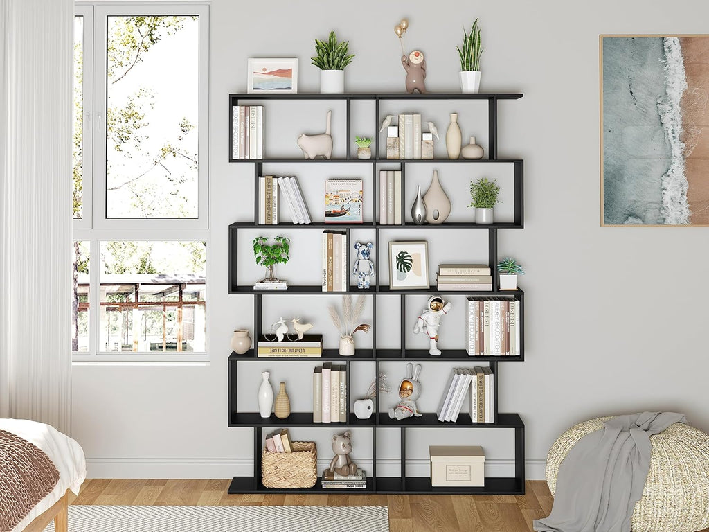 Geometric S-Shaped 6-Tier Bookshelf for Living Room, Bedroom, Study E846
