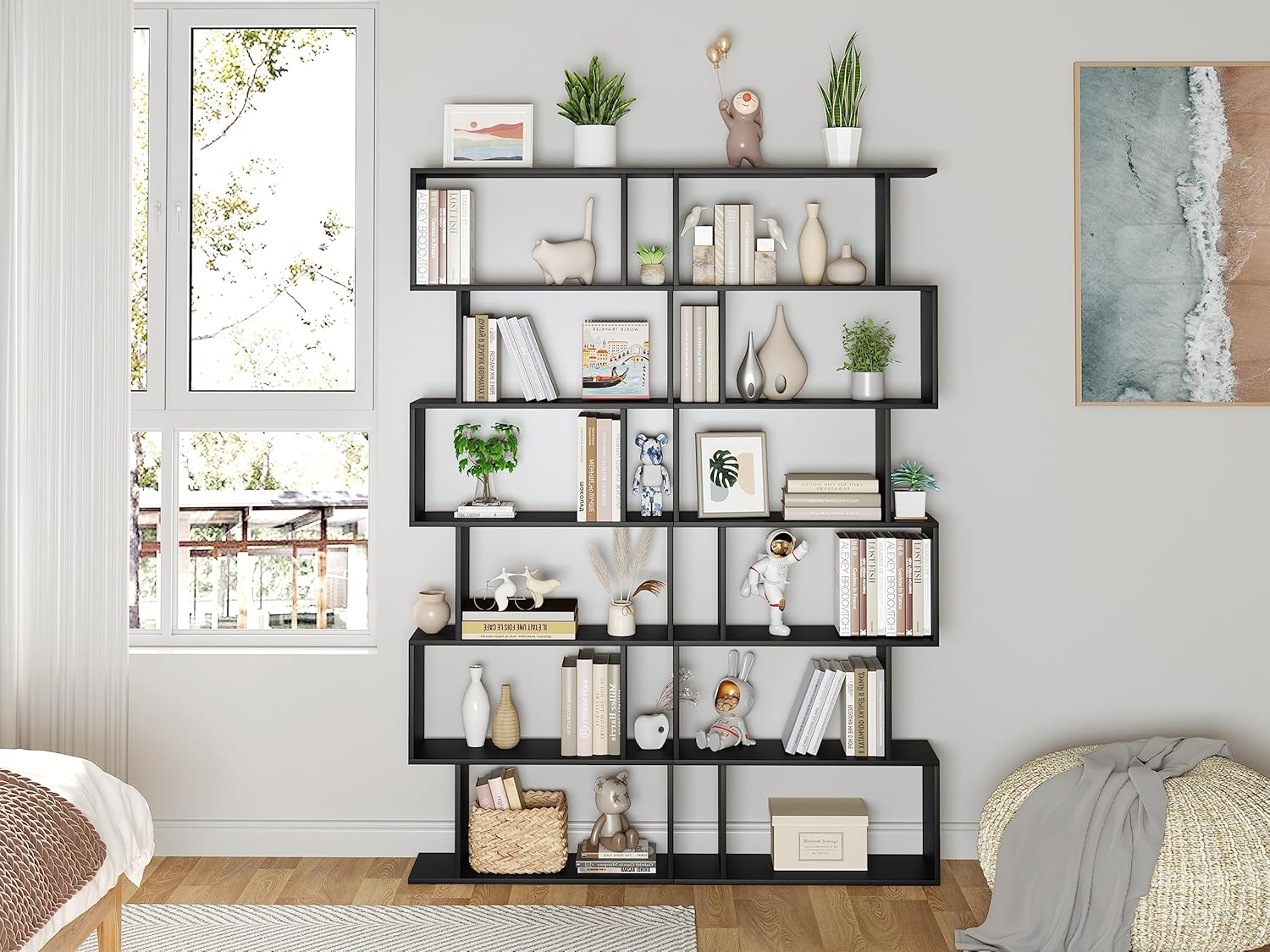 Geometric S-Shaped 6-Tier Bookshelf for Living Room, Bedroom, Study E846