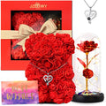 Flower Rose Bear for Mom,Perfect Birthday Romantic Gift for Wife Daughter Girlfriend Friend Her,Light up Rose in Glass Dome for Birthday Anniversary Mothers Day Valentines Day