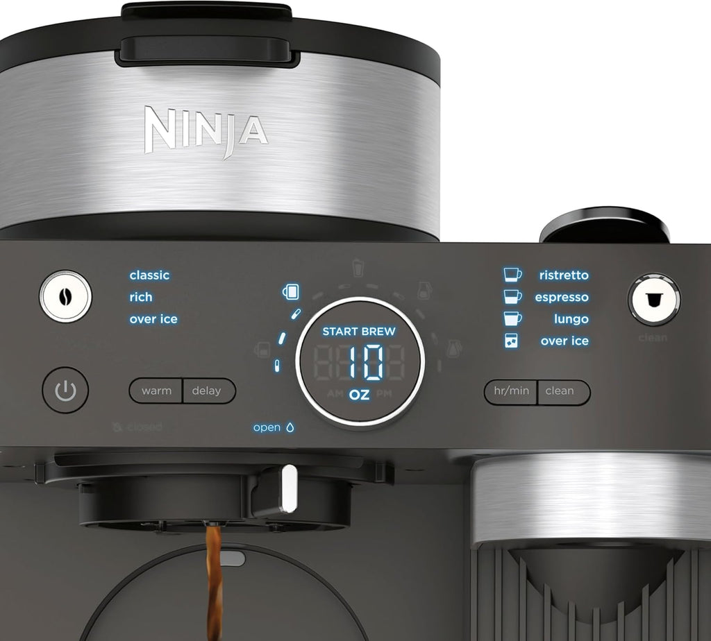 Espresso & Coffee Barista System with Ristretto Function, Single-Serve & 12-Cup Carafe, Built-in Frother A553936
