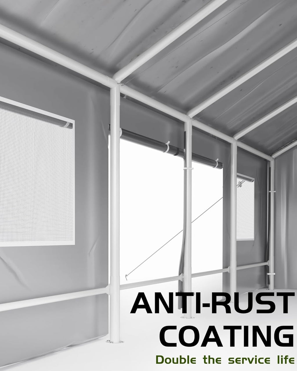 Windproof Portable Carport Garage with Reinforced Frame and Doors E22910