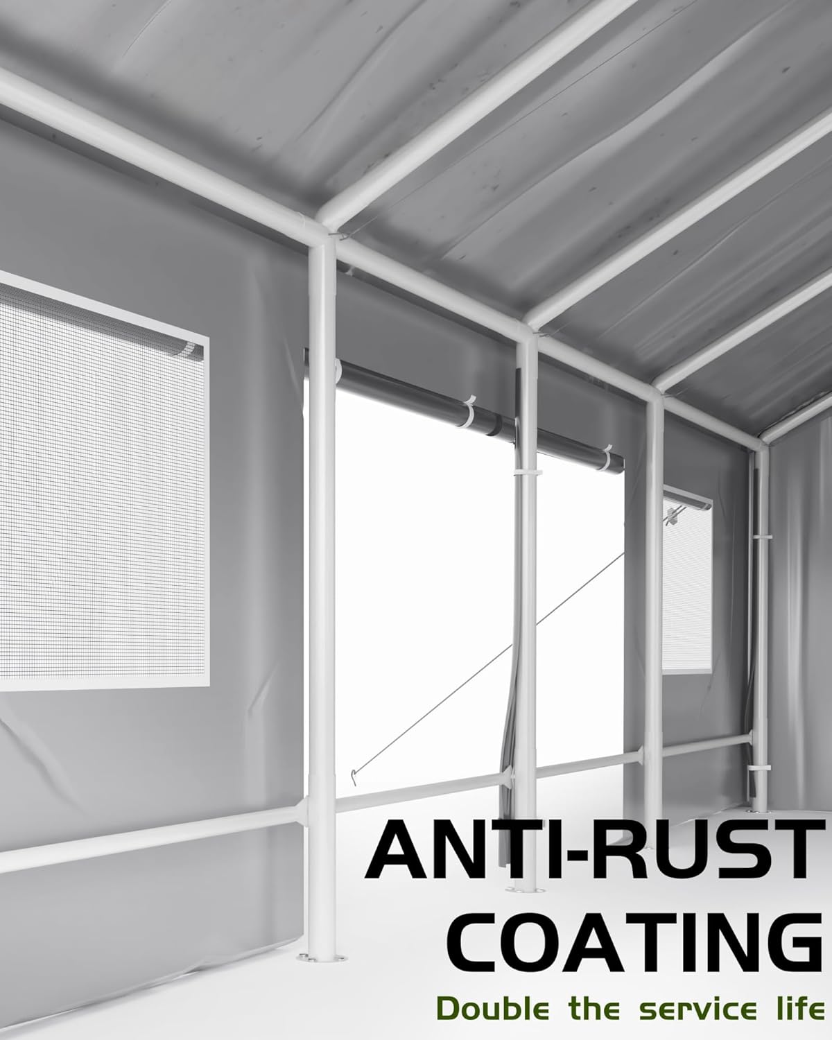 Windproof Portable Carport Garage with Reinforced Frame and Doors E22910