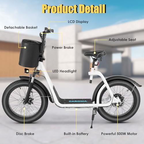 Adult Electric Scooter with 500Wh Battery, 30 Miles Range, 20" Fat Tire E341