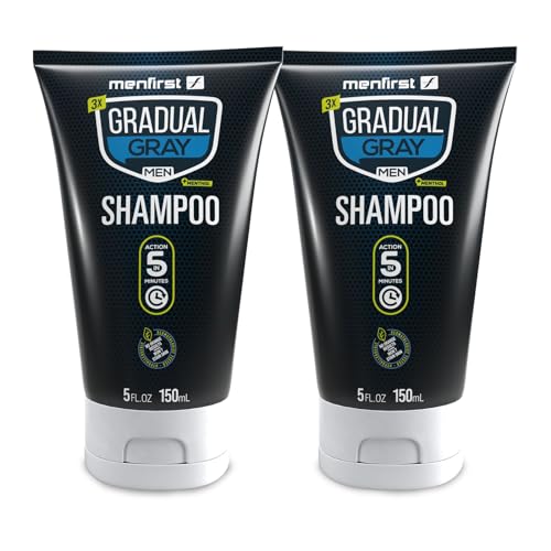 MENFIRST Gradual Gray Shampoo - Men Gray Hair Darkening and Reverse Gray Hair Shampoo - Gradual hair color for gray hair coverage Hypoallergenic & Harsh Chemical-Free, Gray Hair cover up - Dark Shades