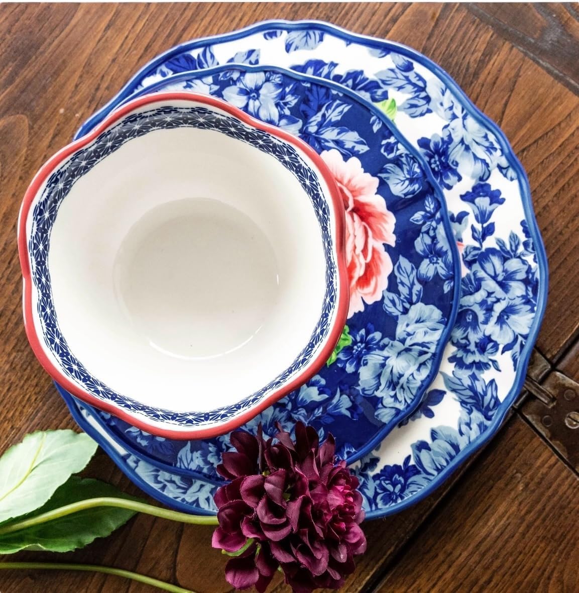 12-Piece Heritage Floral Dinnerware Set, Blue D12632