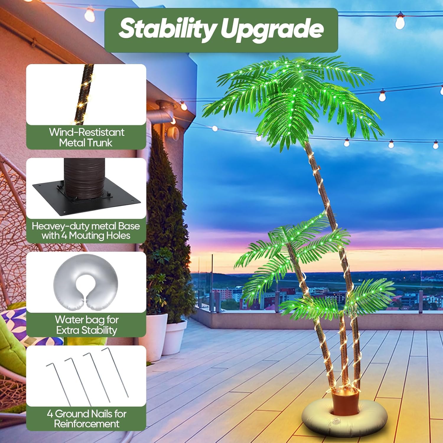 Solar Lighted Palm Trees for Outdoor Patio, 6FT with 3 Trunks F641338