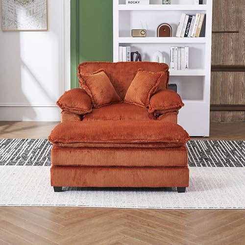 Corduroy Chaise Lounge Chair with Ottoman and Lumbar Pillows G200