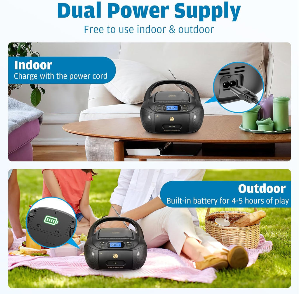 CD Cassette Player Boombox with Bluetooth, FM Radio, Aux and USB Drive B3574