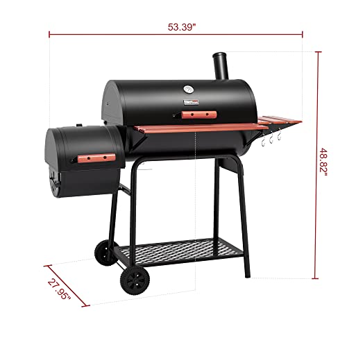 30 Inch Barrel Charcoal Grill with Side Table, 627 Sq In, Outdoor Patio Z867