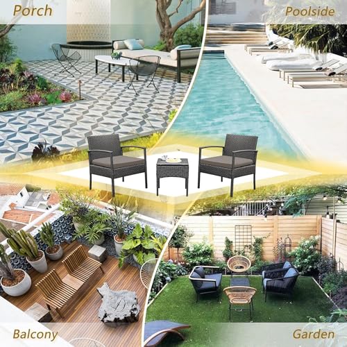 Outdoor Rattan Conversation Chairs Set with Bistro Furniture I62421
