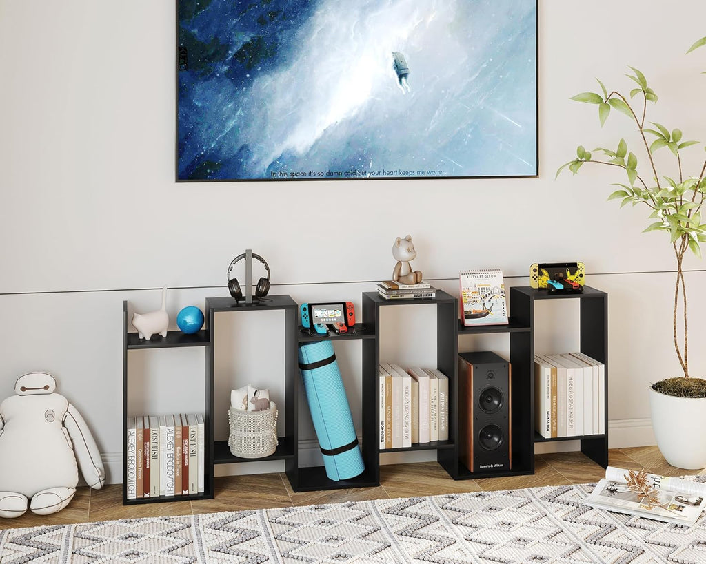 Geometric S-Shaped 6-Tier Bookshelf for Living Room, Bedroom, Study E846