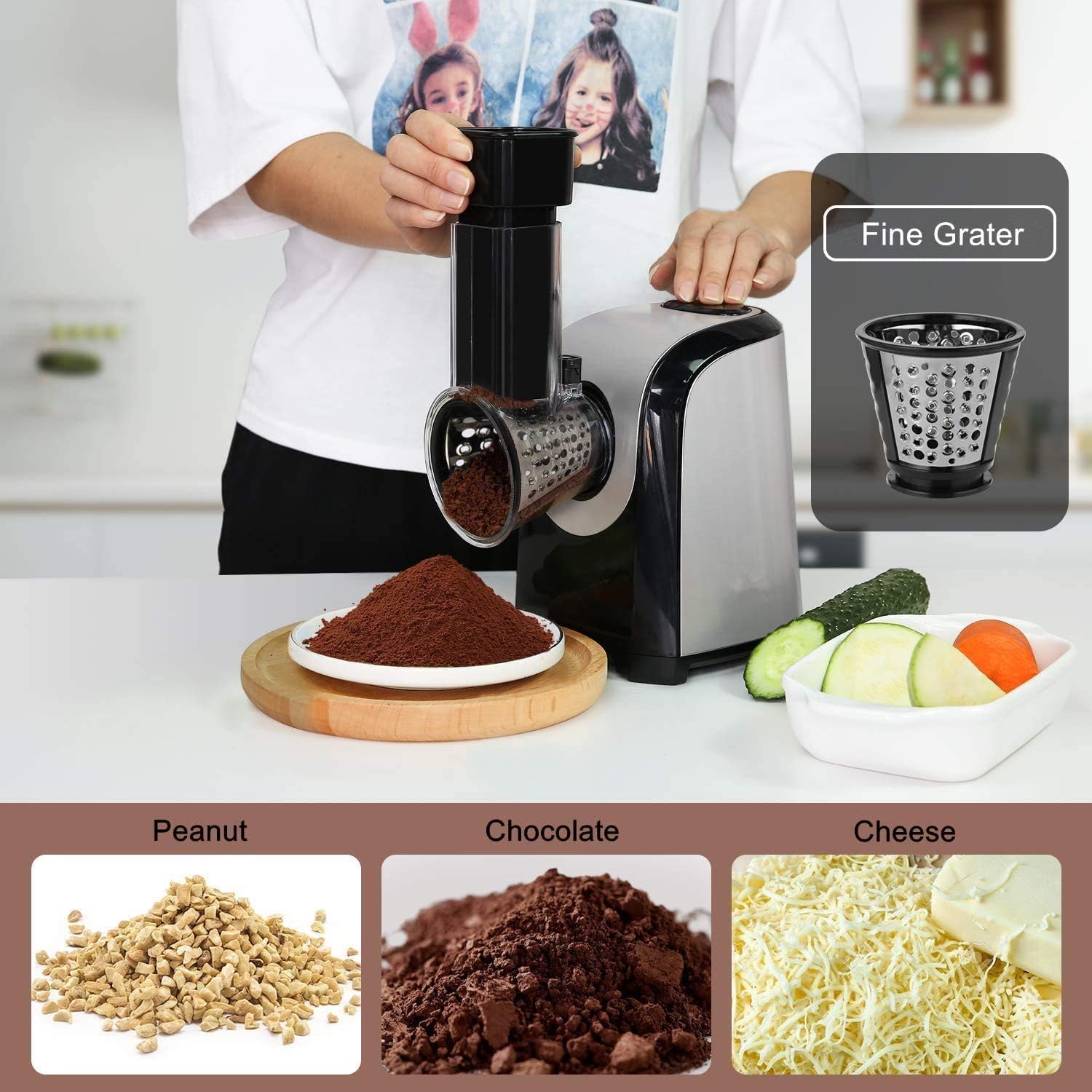 Electric Cheese Grater with One-Touch Control, 150W Kitchen Slicer Shredder K7709