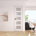 24" x 80" Slab Doors 5-Lite Tempered Frosted Glass Interior French Door, Soild MDF Door PVC Surface Single Panel Slab for Living Room Pantry Laundry Easy Assembly - without Hardware