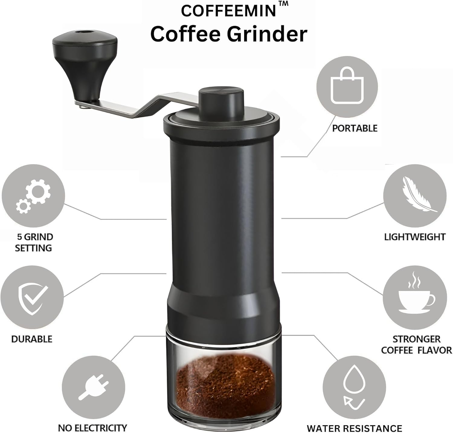 Adjustable Manual Coffee Grinder with Ceramic Burr for Home, Travel, Camping L1227