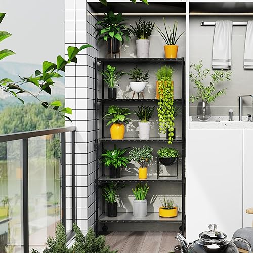 5 Tier NSF Metal Wire Shelving Unit, 60" H x 30" L x 14" D, Heavy Duty Adjustable Storage Rack with Wheels C23549