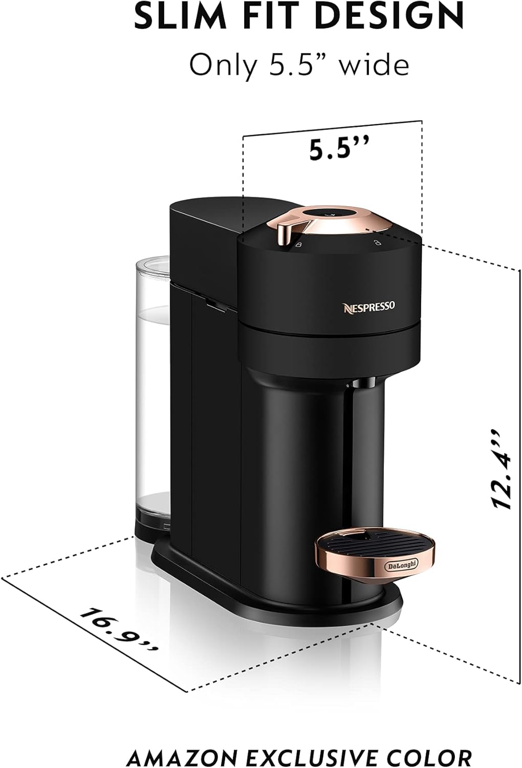 Coffee and Espresso Maker, Black Matte Rose Gold Y61315