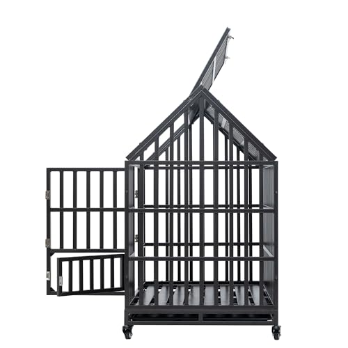 Heavy Duty Metal Dog Kennel for Medium Large Dogs with Lockable Wheels L17669