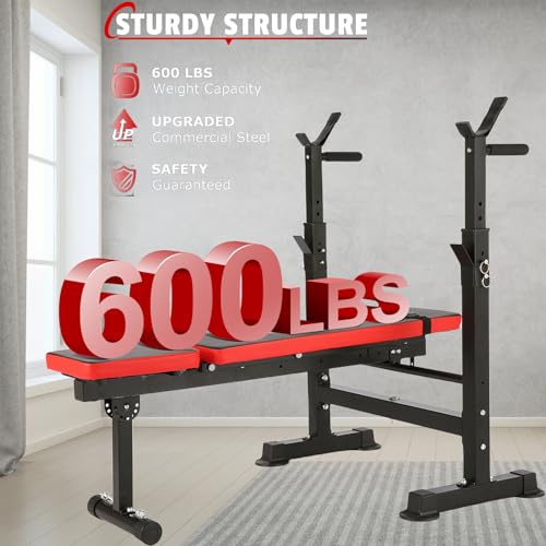 Adjustable Weight Bench with Squat Rack, Foldable Home Gym Equipment L854