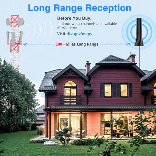 TV Antenna Indoor 980+ Miles Range 360° Reception with 25ft Coax Cable R500080
