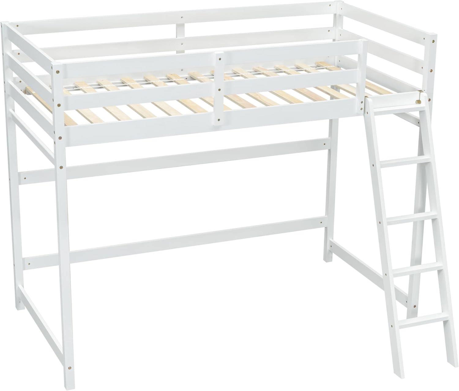 High Loft Bed with Ladder and Safety Guardrail for Kids Teens, White D580