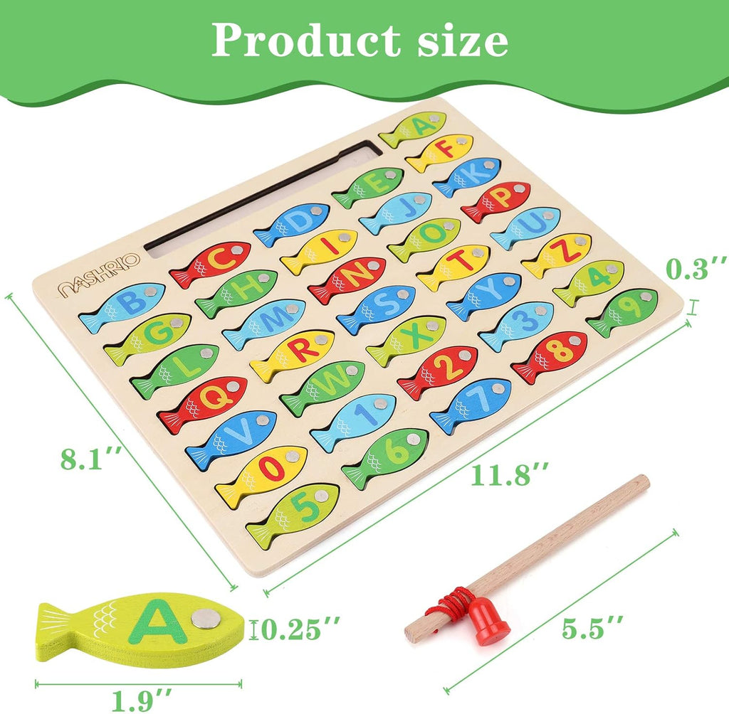 Magnetic Wooden Fishing Game Toy for Toddlers, Alphabet Counting Puzzle, Preschool Learning Educational Toys U8493