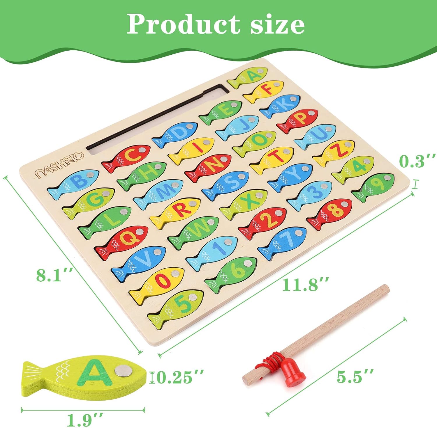 Magnetic Wooden Fishing Game Toy for Toddlers, Alphabet Counting Puzzle, Preschool Learning Educational Toys U8493