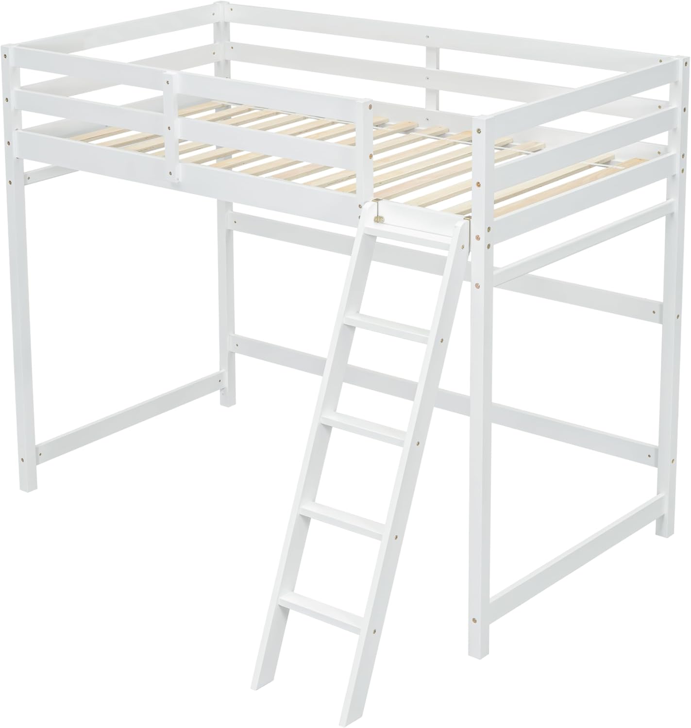 High Loft Bed with Ladder and Safety Guardrail for Kids Teens, White D580
