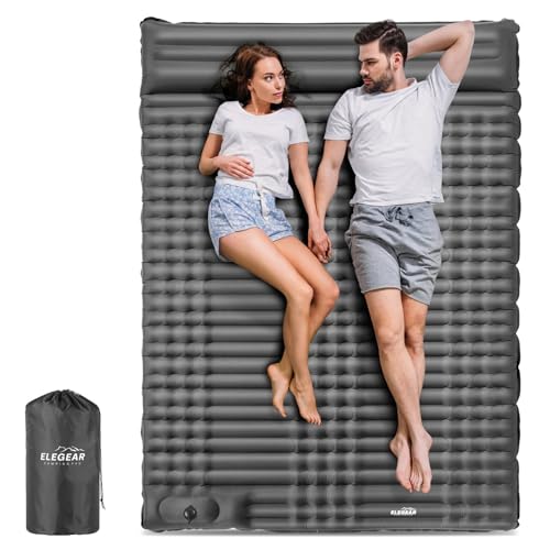 Elegear Double Sleeping Pad for Camping, 4" Ultra-Thick Self Inflating Camping Pad 2 Person with Pillow Built-in Foot Pump Camping Sleeping Mat for Backpacking, Hiking, Portable Camping Pad